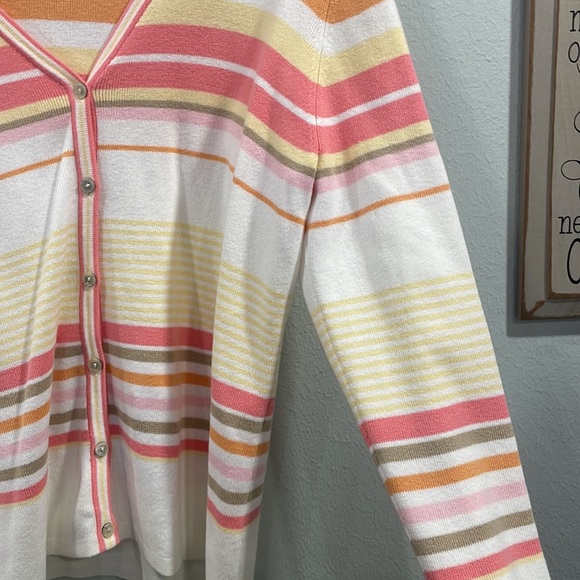 Croft and Barrow Spring Stripped Sweater orange , yellow, pink, brown, and white - Picture 4 of 5